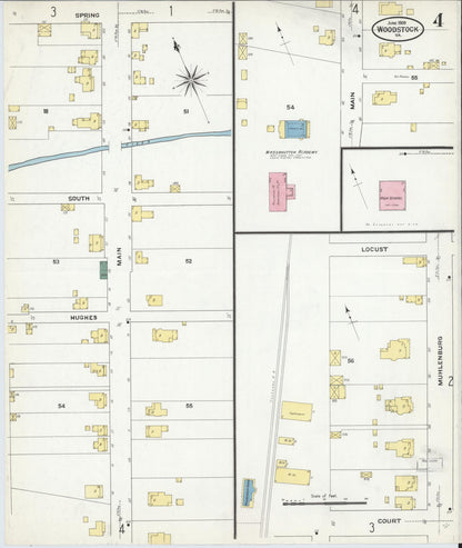 Sanborn Fire Insurance Map from Woodstock, Shenandoah County, Virginia (1909), Sheet #0004 - Historic Sanborn Fire Insurance Map Print, vintage old map wall art, antique decor, genealogy gift, Virginia Virginia map