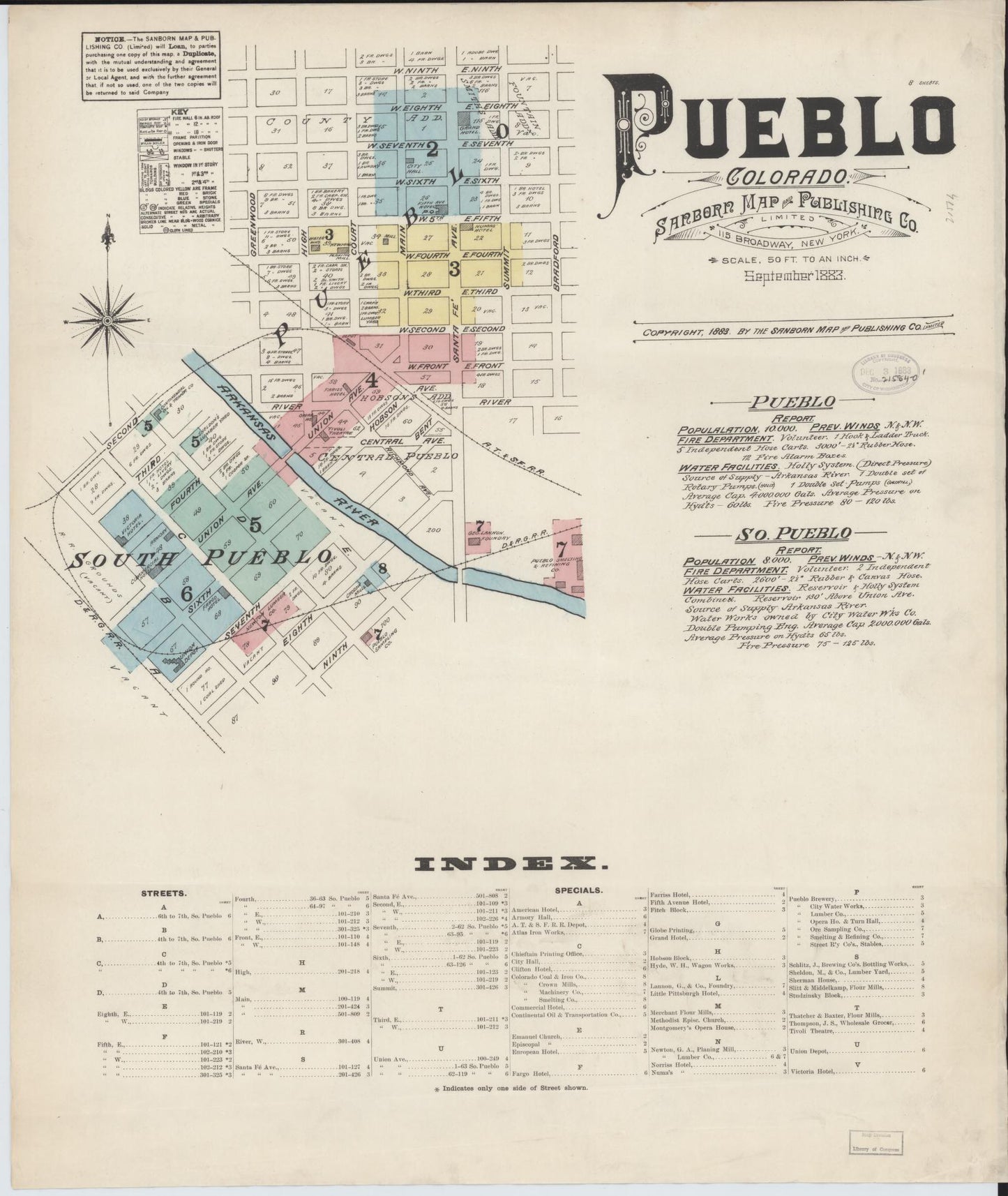 Sanborn Fire Insurance Map from Pueblo, Pueblo County, Colorado (1883), Sheet #0001 - Complete Map Set gallery image, historic Sanborn map, vintage wall art, Colorado Colorado