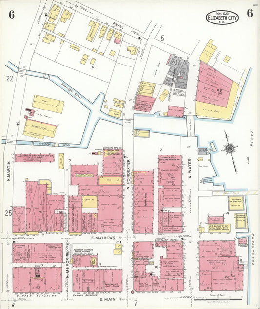 Sanborn Fire Insurance Map from Elizabeth City, Pasquotank County, North Carolina (1923), Sheet #0006 - Historic Sanborn Fire Insurance Map Print, vintage old map wall art, antique decor, genealogy gift, North Carolina North Carolina map