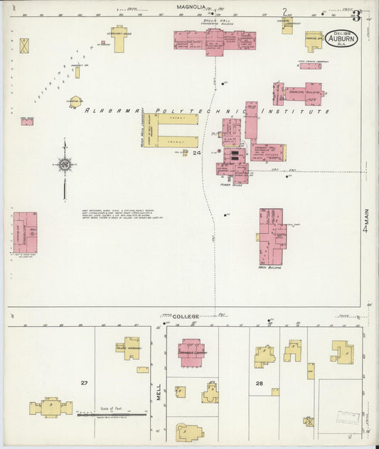 Sanborn Fire Insurance Map from Auburn, Lee County, Alabama (1919), Sheet #0003 - Historic Sanborn Fire Insurance Map Print, vintage old map wall art, antique decor, genealogy gift, Alabama Alabama map