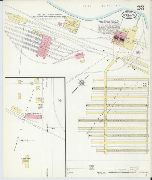 Sanborn Fire Insurance Map from Cadillac, Wexford County, Michigan (1914), Sheet #0023 - Historic Sanborn Fire Insurance Map Print, vintage old map wall art, antique decor, genealogy gift, Michigan Michigan map