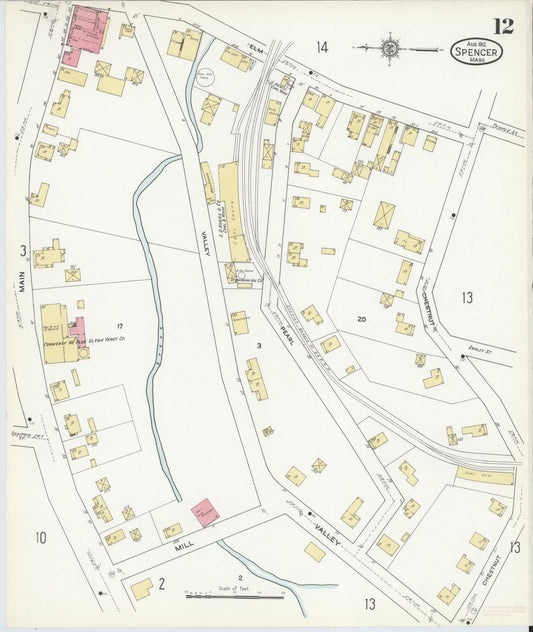 Sanborn Fire Insurance Map from Spencer, Worcester County, Massachusetts (1912), Sheet #0012 - Historic Sanborn Fire Insurance Map Print, vintage old map wall art, antique decor, genealogy gift, Massachusetts Massachusetts map