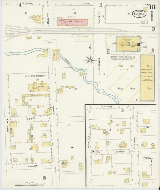 Sanborn Fire Insurance Map from Bonham, Fannin County, Texas (1909), Sheet #0018 - Historic Sanborn Fire Insurance Map Print, vintage old map wall art, antique decor, genealogy gift, Texas Texas map