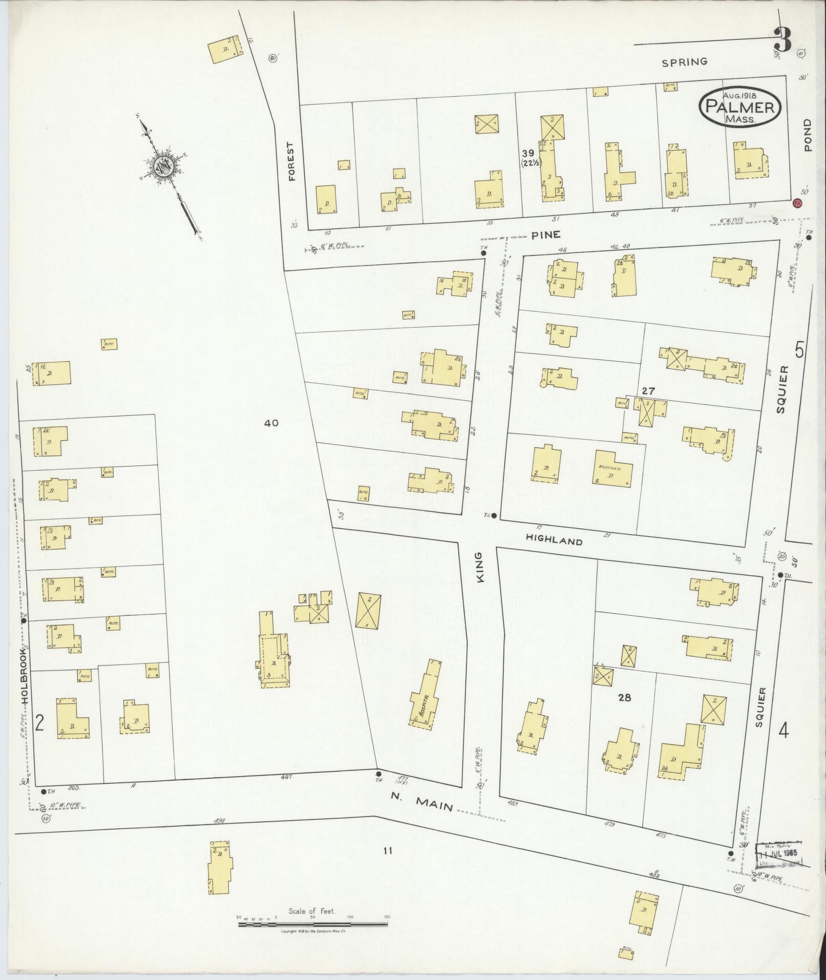 Sanborn Fire Insurance Map from Palmer, Hampden County, Massachusetts (1918), Sheet #0003 - Historic Sanborn Fire Insurance Map Print, vintage old map wall art, antique decor, genealogy gift, Massachusetts Massachusetts map