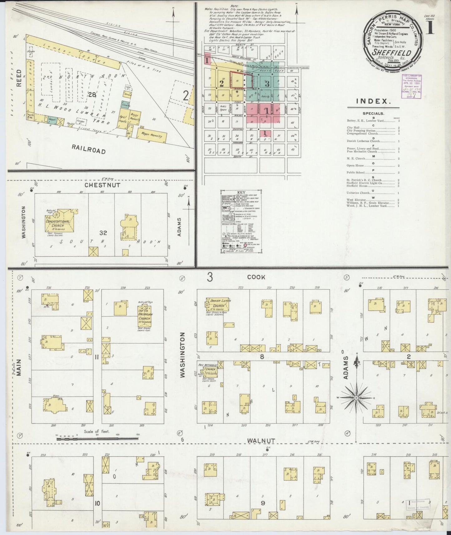 Sanborn Fire Insurance Map from Sheffield, Bureau County, Illinois (1901), Sheet #0001 - Complete Map Set gallery image, historic Sanborn map, vintage wall art, Illinois Illinois