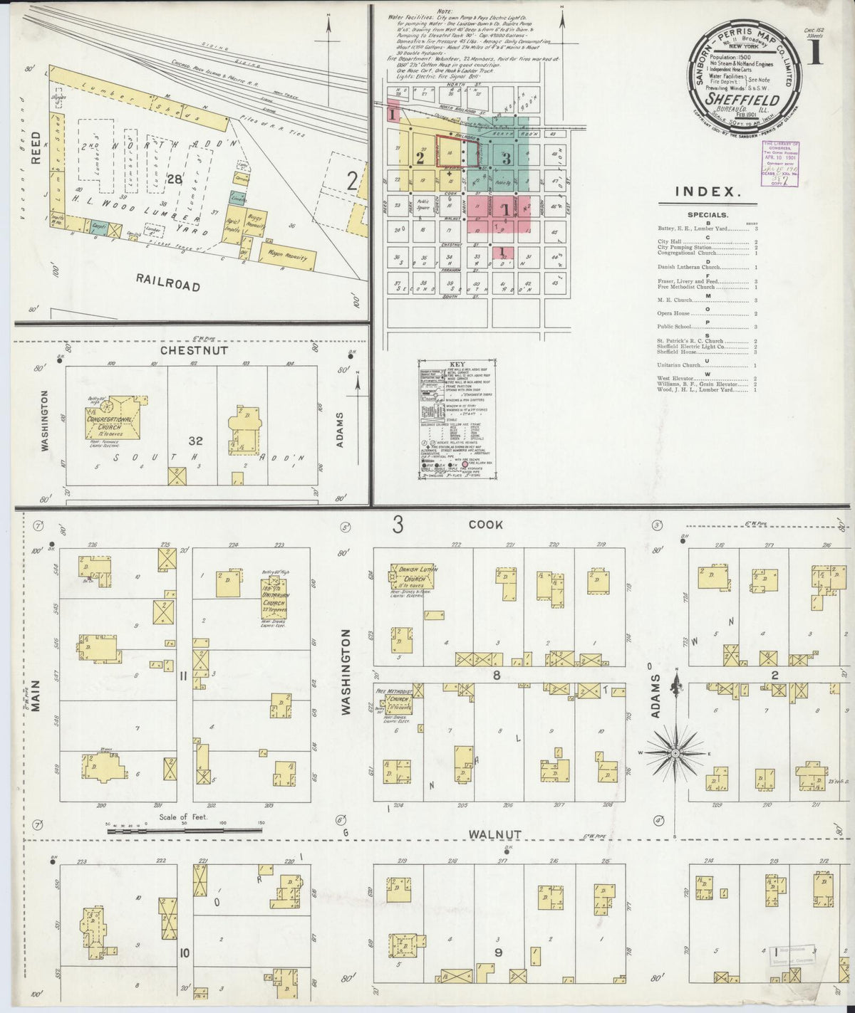 Sanborn Fire Insurance Map from Sheffield, Bureau County, Illinois (1901), Sheet #0001 - Complete Map Set gallery image, historic Sanborn map, vintage wall art, Illinois Illinois