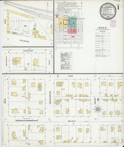 Sanborn Fire Insurance Map from Sheffield, Bureau County, Illinois (1901), Sheet #0001 - Complete Map Set gallery image, historic Sanborn map, vintage wall art, Illinois Illinois