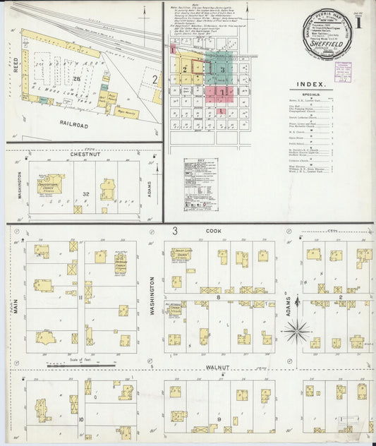 Sanborn Fire Insurance Map from Sheffield, Bureau County, Illinois (1901), Sheet #0001 - Complete Map Set gallery image, historic Sanborn map, vintage wall art, Illinois Illinois