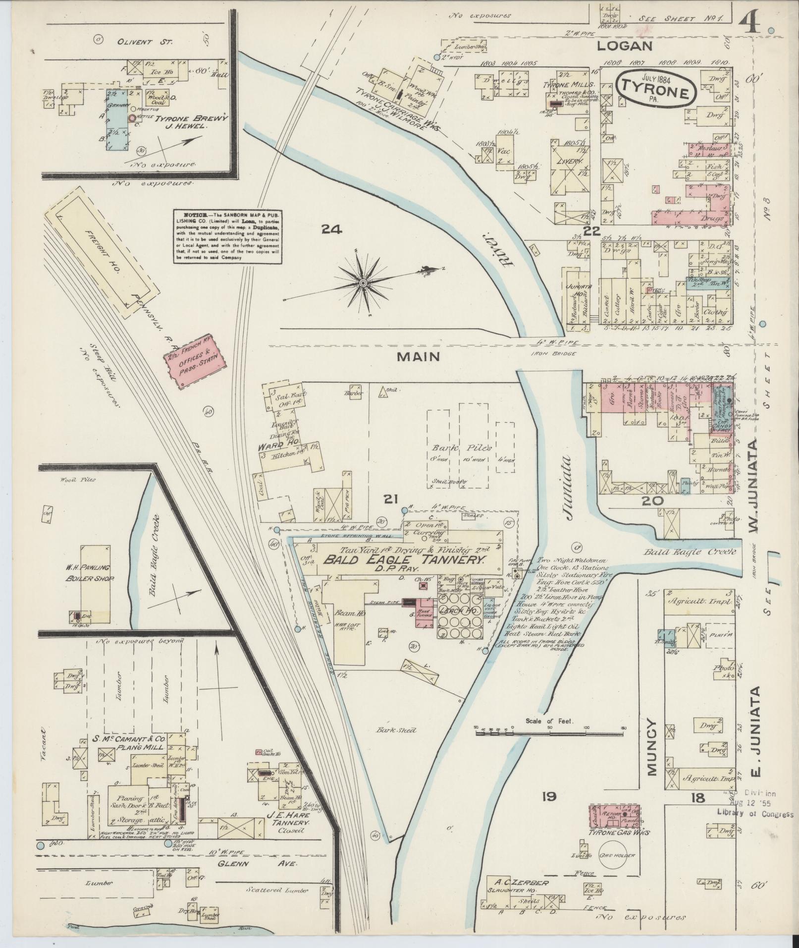 Sanborn Fire Insurance Map from Tyrone, Blair County, Pennsylvania (1884), Sheet #0004 - Complete Map Set gallery image, historic Sanborn map, vintage wall art, Pennsylvania Pennsylvania