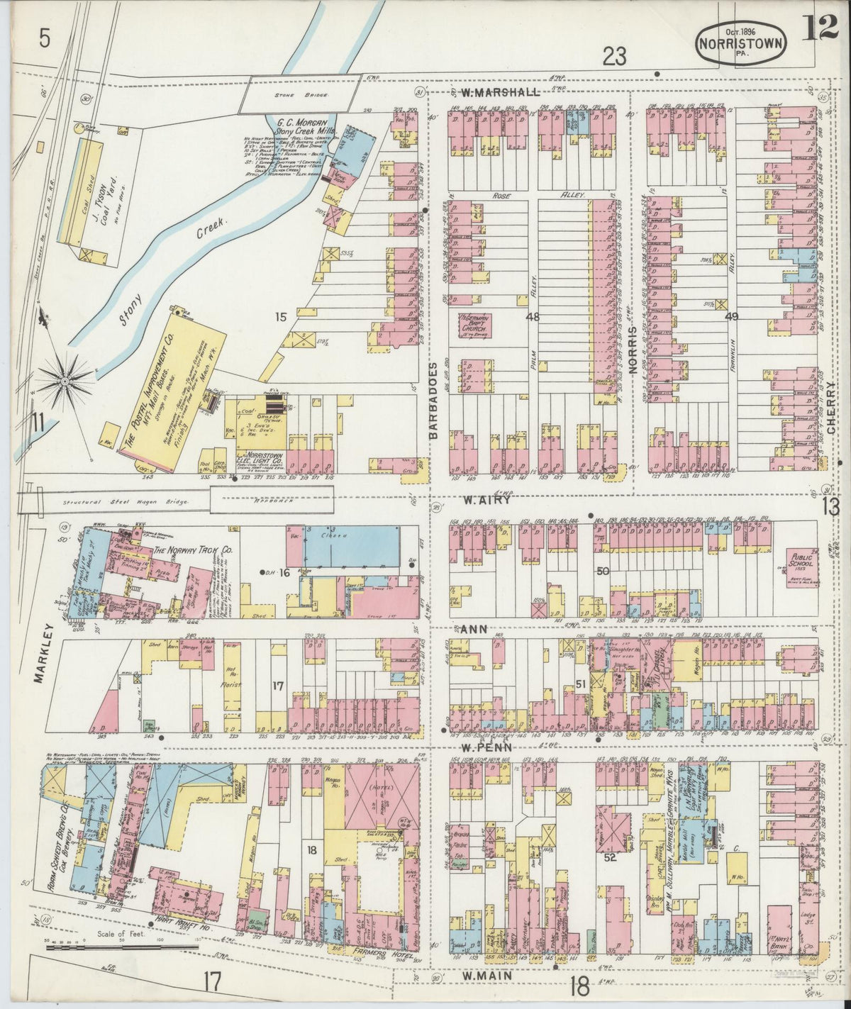 Sanborn Fire Insurance Map from Norristown, Montgomery County, Pennsylvania (1896), Sheet #0012 - Complete Map Set gallery image, historic Sanborn map, vintage wall art, Pennsylvania Pennsylvania