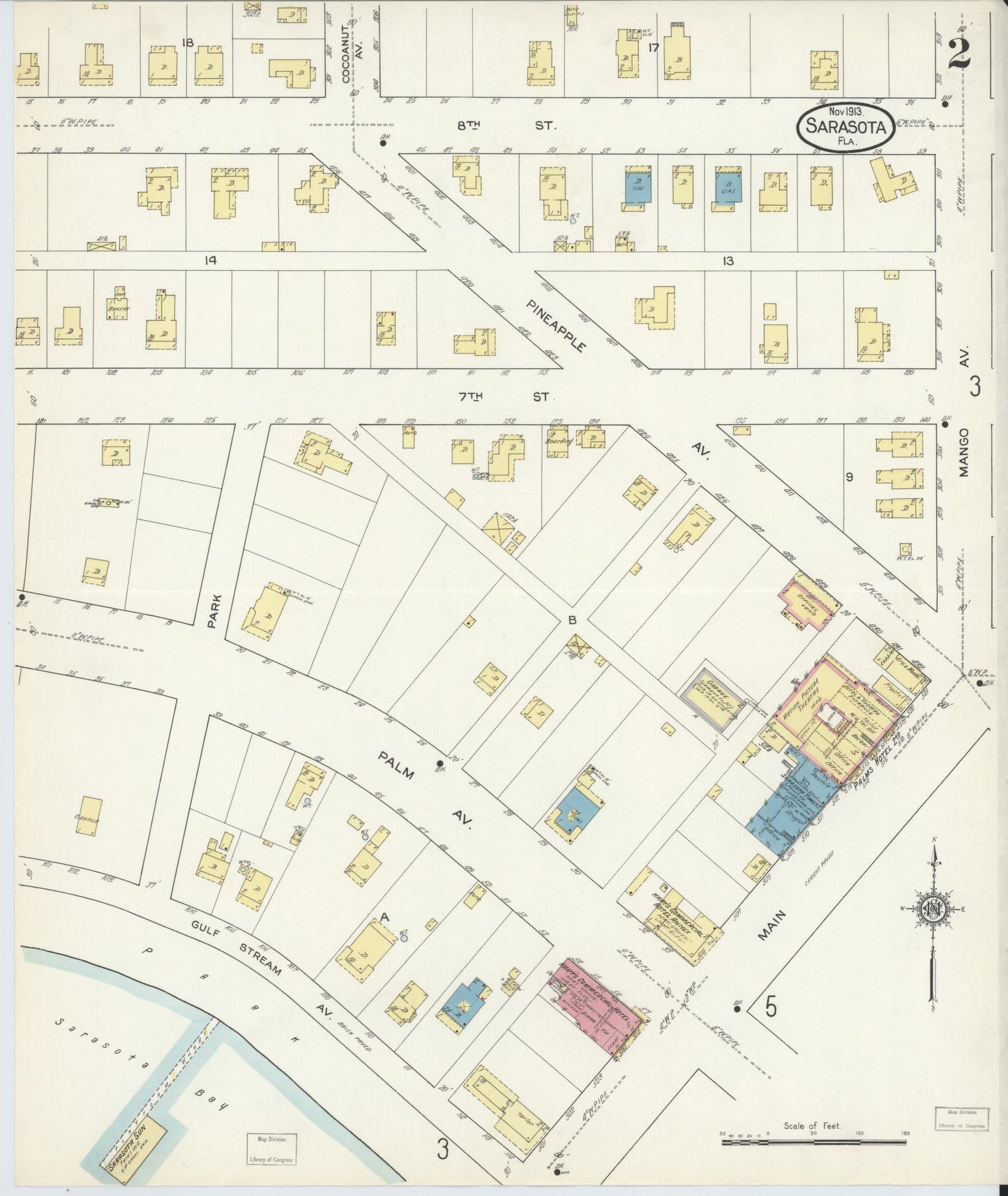 Sanborn Fire Insurance Map from Sarasota, Sarasota County, Florida (1913), Sheet #0002 - Complete Map Set gallery image, historic Sanborn map, vintage wall art, Florida Florida