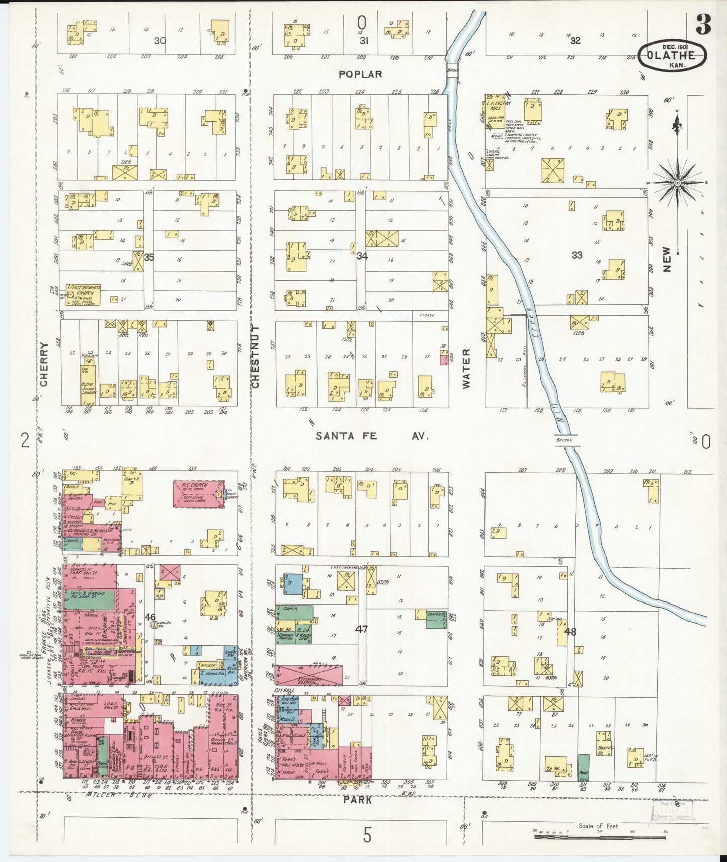 Sanborn Fire Insurance Map from Olathe, Johnson County, Kansas (1901), Sheet #0003 - Historic Sanborn Fire Insurance Map Print, vintage old map wall art, antique decor, genealogy gift, Kansas Kansas map