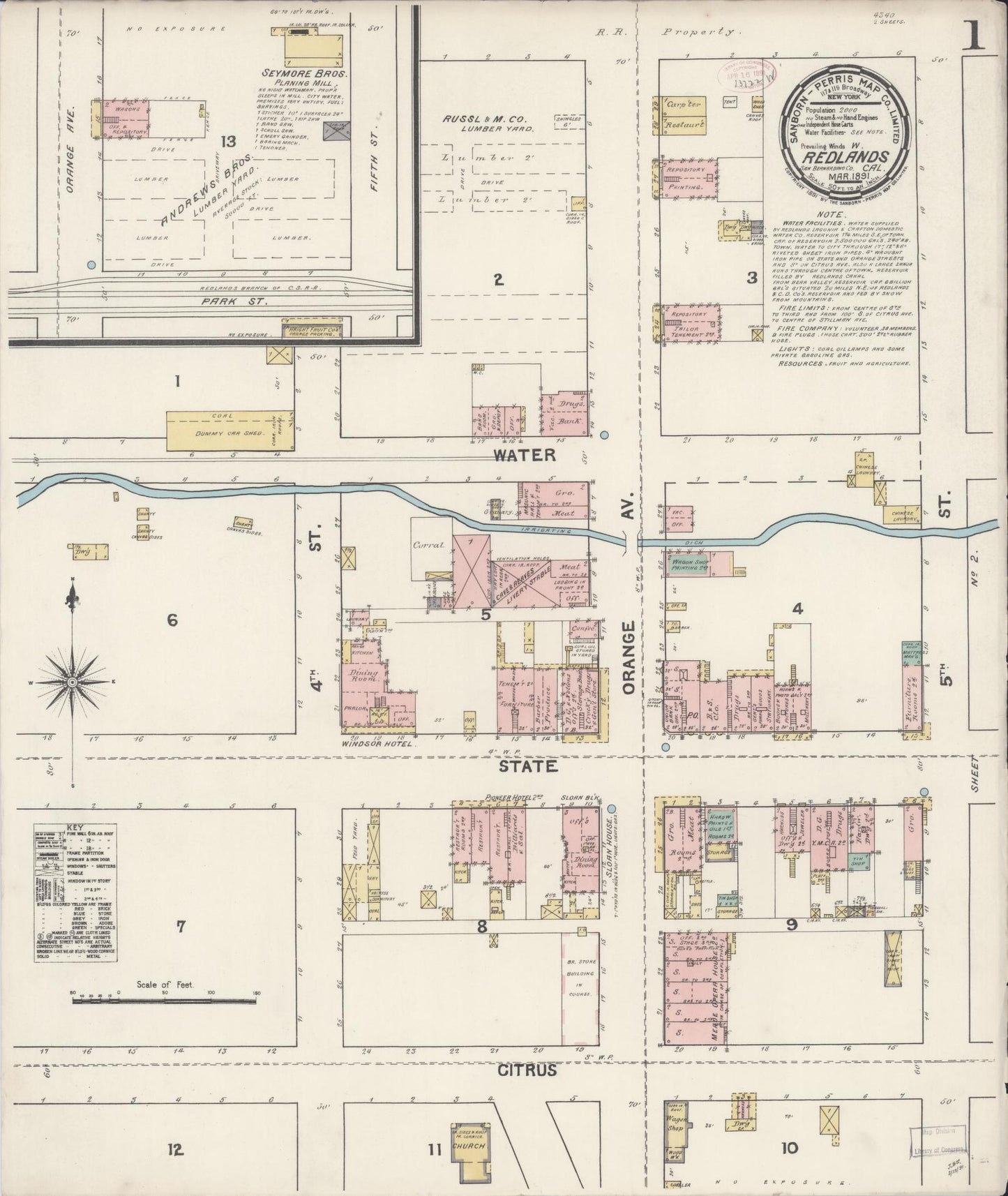 Sanborn Fire Insurance Map from Redlands, San Bernardino County, California. (1891) – Historic Sanborn Fire Insurance Map Print