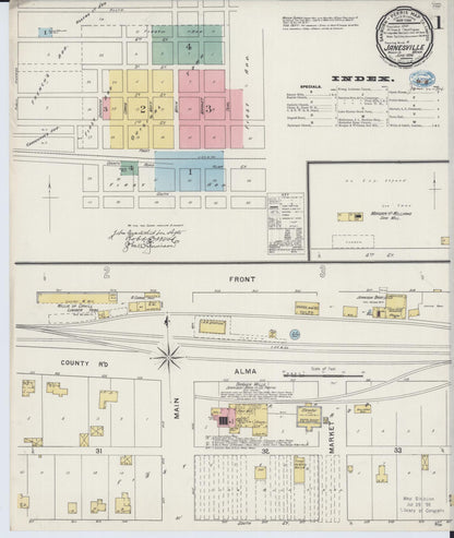 Sanborn Fire Insurance Map from Janesville, Waseca County, Minnesota (1894), Sheet #0001 - Historic Sanborn Fire Insurance Map Print, vintage old map wall art, antique decor, genealogy gift, Minnesota Minnesota map