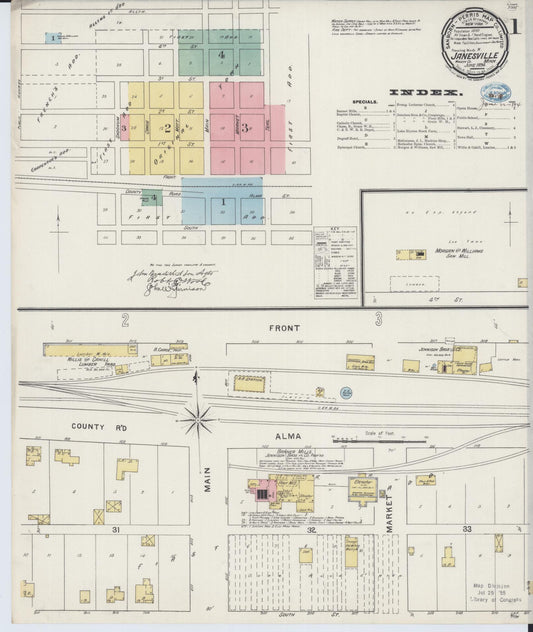 Sanborn Fire Insurance Map from Janesville, Waseca County, Minnesota (1894), Sheet #0001 - Historic Sanborn Fire Insurance Map Print, vintage old map wall art, antique decor, genealogy gift, Minnesota Minnesota map