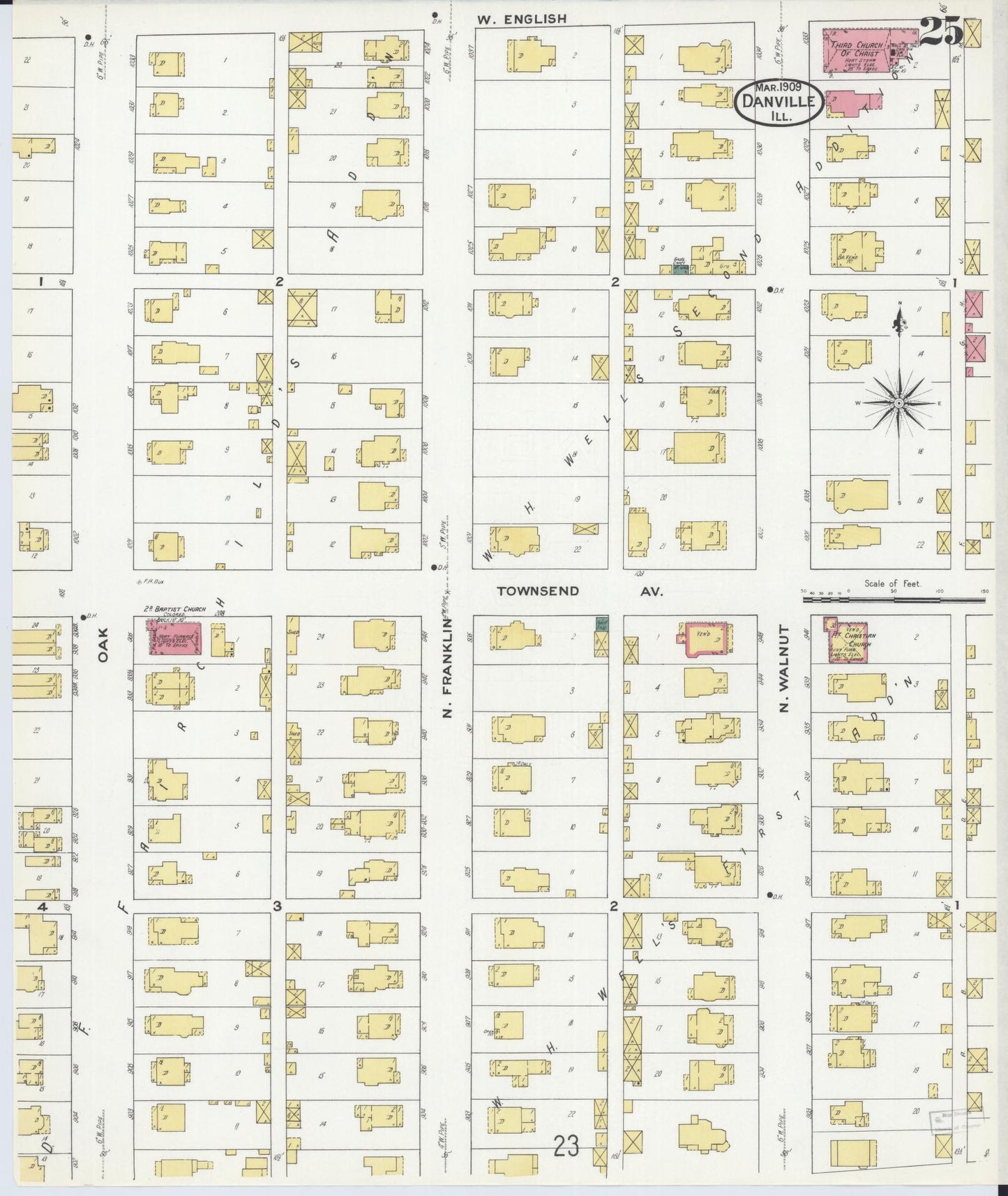 Sanborn Fire Insurance Map from Danville, Vermilion County, Illinois (1909), Sheet #0025 - Historic Sanborn Fire Insurance Map Print, vintage old map wall art, antique decor, genealogy gift, Illinois Illinois map