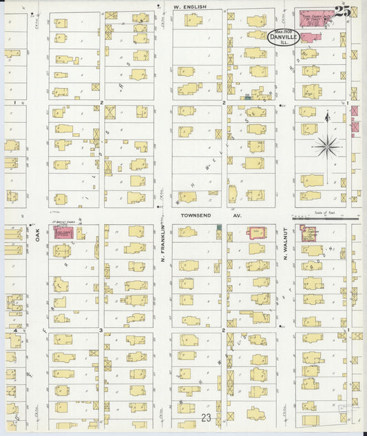 Sanborn Fire Insurance Map from Danville, Vermilion County, Illinois (1909), Sheet #0025 - Historic Sanborn Fire Insurance Map Print, vintage old map wall art, antique decor, genealogy gift, Illinois Illinois map