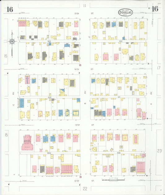 Sanborn Fire Insurance Map from Douglas, Cochise County, Arizona (1929), Sheet #0016 - Historic Sanborn Fire Insurance Map Print, vintage old map wall art, antique decor, genealogy gift, Arizona Arizona map