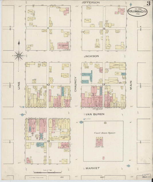 Sanborn Fire Insurance Map from Columbia City, Whitley County, Indiana (1886), Sheet #0003 - Historic Sanborn Fire Insurance Map Print, vintage old map wall art, antique decor, genealogy gift, Indiana Indiana map