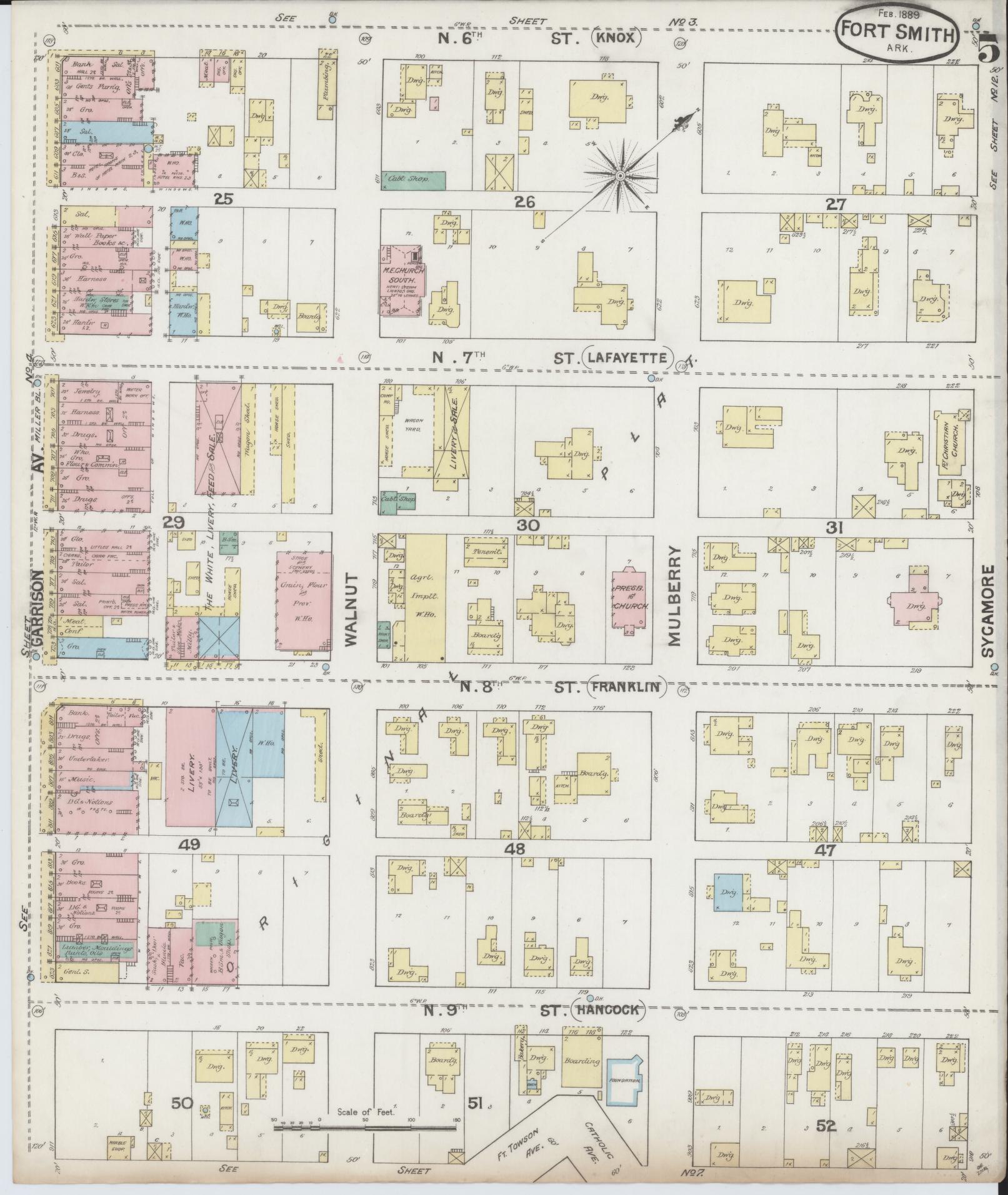 Sanborn Fire Insurance Map from Fort Smith, Sebastian County, Arkansas (1889), Sheet #0005 - Complete Map Set gallery image, historic Sanborn map, vintage wall art, Arkansas Arkansas