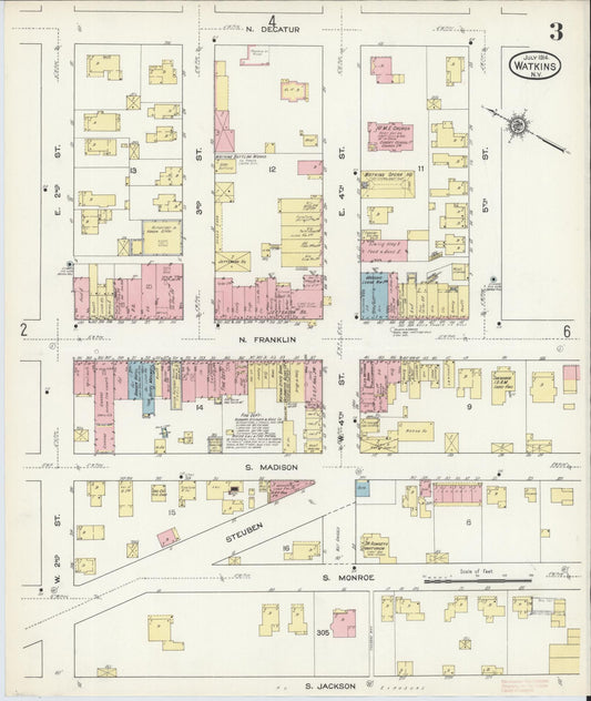 Sanborn Fire Insurance Map from Watkins Glen, Schuyler County, New York (1914), Sheet #0003 - Historic Sanborn Fire Insurance Map Print, vintage old map wall art, antique decor, genealogy gift, New York New York map