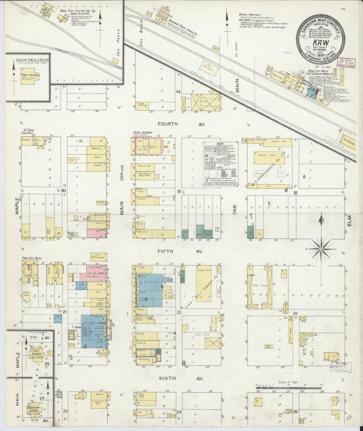 Sanborn Fire Insurance Map from Kaw, Kay County, Oklahoma (1909), Sheet #0001 - Historic Sanborn Fire Insurance Map Print, vintage old map wall art, antique decor, genealogy gift, Oklahoma Oklahoma map