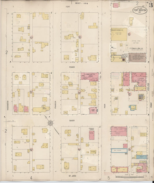 Sanborn Fire Insurance Map from Fort Benton, Chouteau County, Montana (1939), Sheet #0003 - Historic Sanborn Fire Insurance Map Print, vintage old map wall art, antique decor, genealogy gift, Montana Montana map