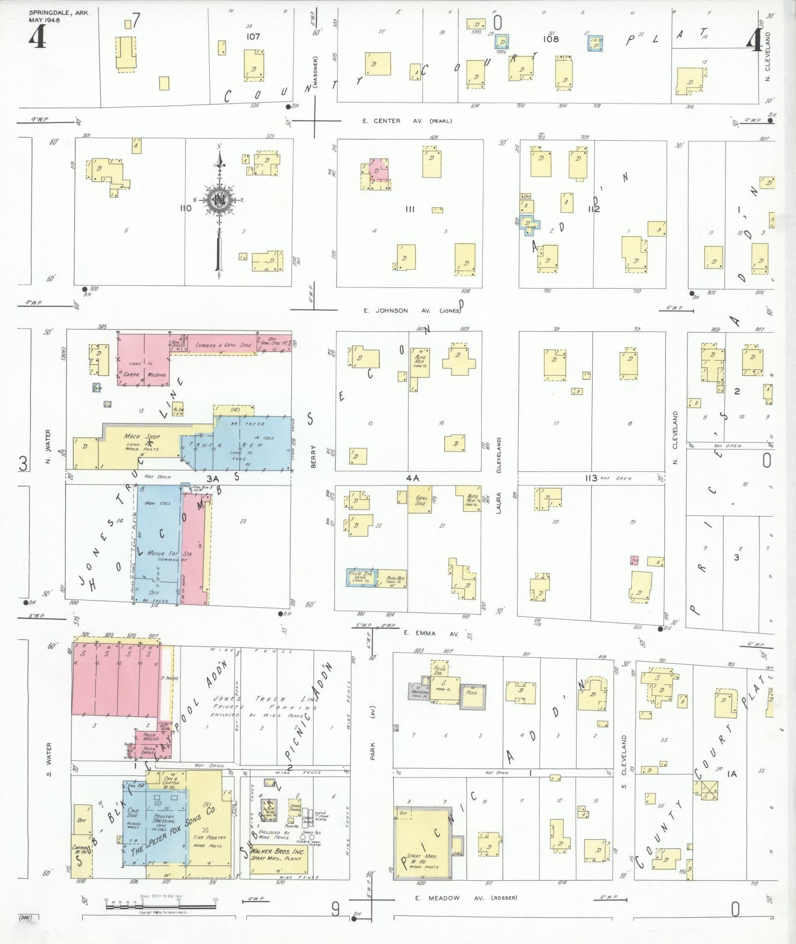 Sanborn Fire Insurance Map from Springdale, Washington County, Arkansas (1948), Sheet #0004 - Complete Map Set gallery image, historic Sanborn map, vintage wall art, Arkansas Arkansas