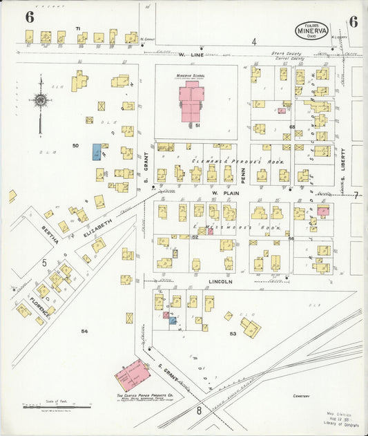 Sanborn Fire Insurance Map from Minerva, Stark And Carroll Counties, Ohio (1925), Sheet #0006 - Historic Sanborn Fire Insurance Map Print, vintage old map wall art, antique decor, genealogy gift, Ohio Ohio map