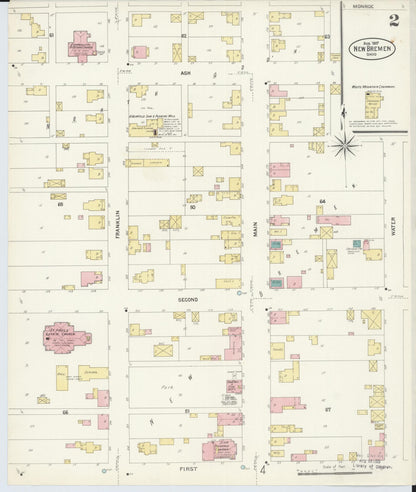 Sanborn Fire Insurance Map from New Bremen, Auglaize County, Ohio (1907), Sheet #0002 - Historic Sanborn Fire Insurance Map Print, vintage old map wall art, antique decor, genealogy gift, Ohio Ohio map