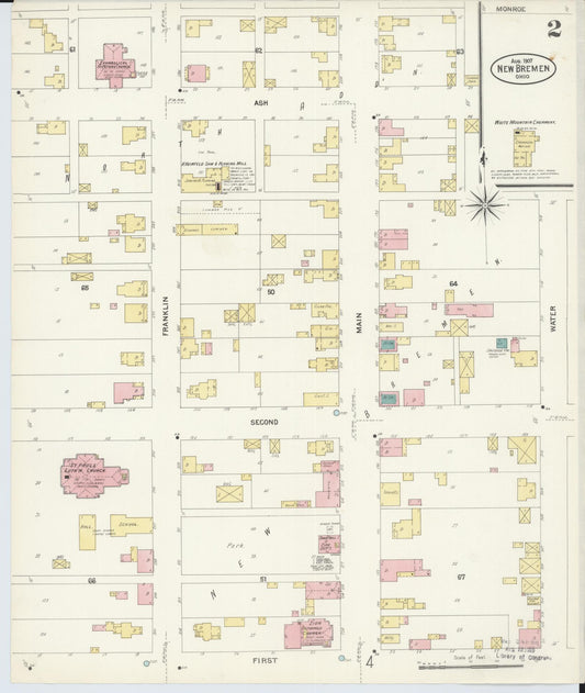 Sanborn Fire Insurance Map from New Bremen, Auglaize County, Ohio (1907), Sheet #0002 - Historic Sanborn Fire Insurance Map Print, vintage old map wall art, antique decor, genealogy gift, Ohio Ohio map