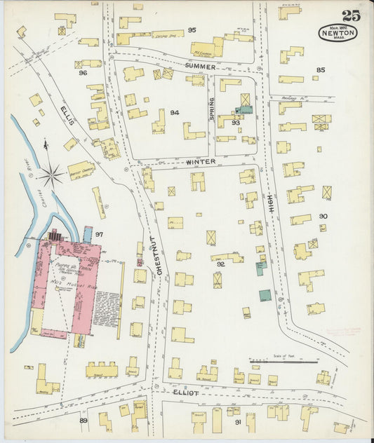 Sanborn Fire Insurance Map from Newton, Middlesex County, Massachusetts (1892), Sheet #0025 - Historic Sanborn Fire Insurance Map Print, vintage old map wall art, antique decor, genealogy gift, Massachusetts Massachusetts map