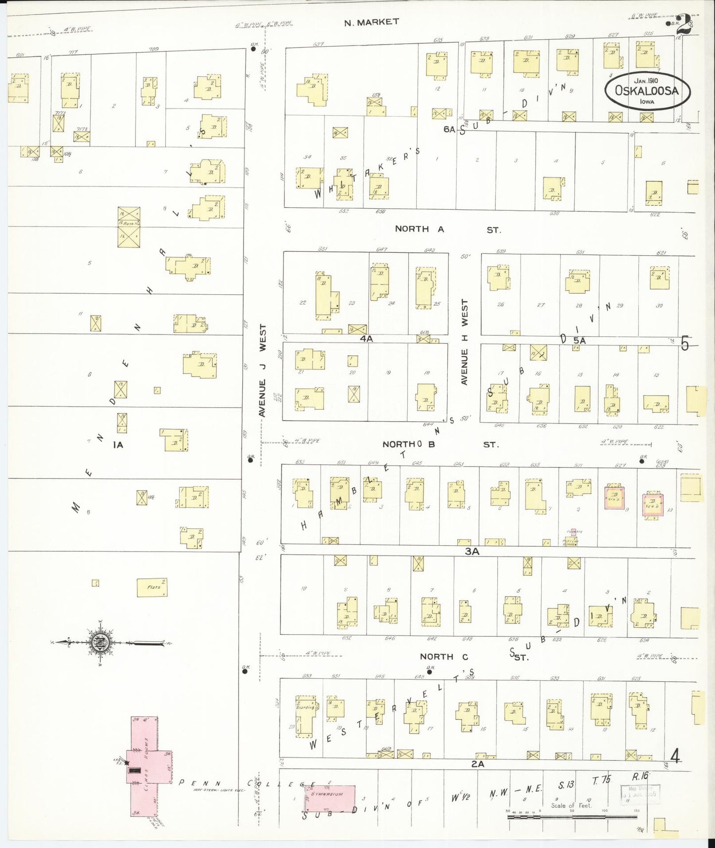 Sanborn Fire Insurance Map from Oskaloosa, Mahaska County, Iowa (1910), Sheet #0002 - Historic Sanborn Fire Insurance Map Print