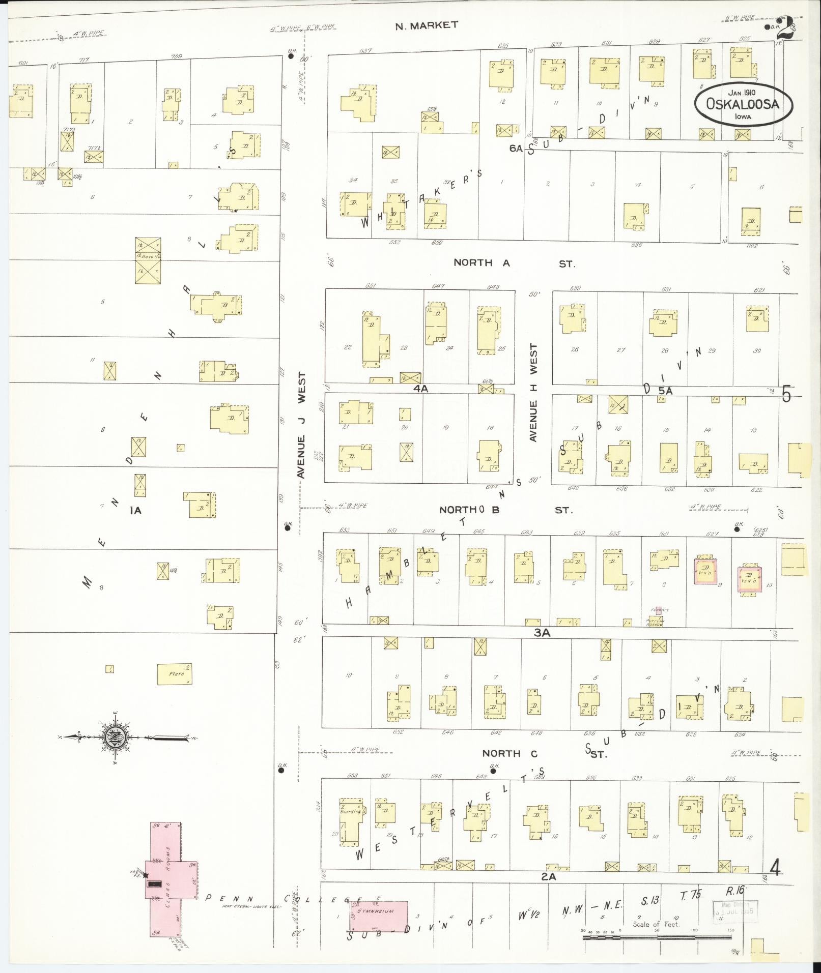 Sanborn Fire Insurance Map from Oskaloosa, Mahaska County, Iowa (1910), Sheet #0002 - Historic Sanborn Fire Insurance Map Print