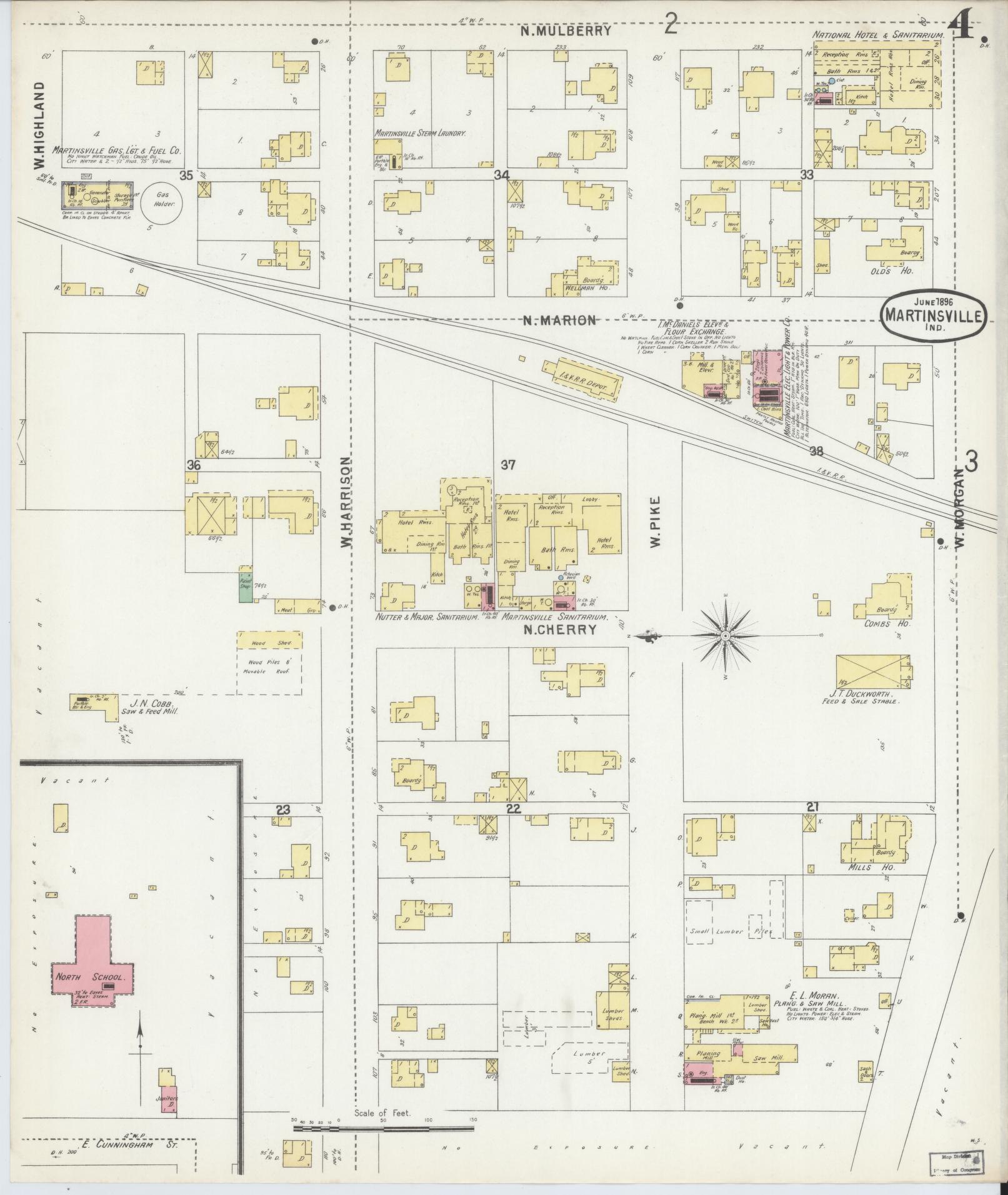 Sanborn Fire Insurance Map from Martinsville, Morgan County, Indiana (1896), Sheet #0004 - Complete Map Set gallery image, historic Sanborn map, vintage wall art, Indiana Indiana
