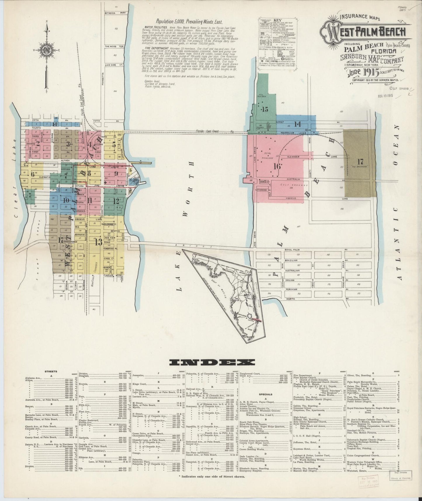 Sanborn Fire Insurance Map from West Palm Beach, Dade County, Florida (1915), Sheet #0001 - Complete Map Set gallery image, historic Sanborn map, vintage wall art, Florida Florida