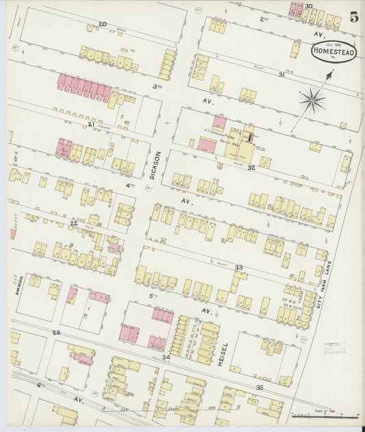 Sanborn Fire Insurance Map from Homestead, Allegheny County, Pennsylvania (1891), Sheet #0005 - Historic Sanborn Fire Insurance Map Print, vintage old map wall art, antique decor, genealogy gift, Pennsylvania Pennsylvania map