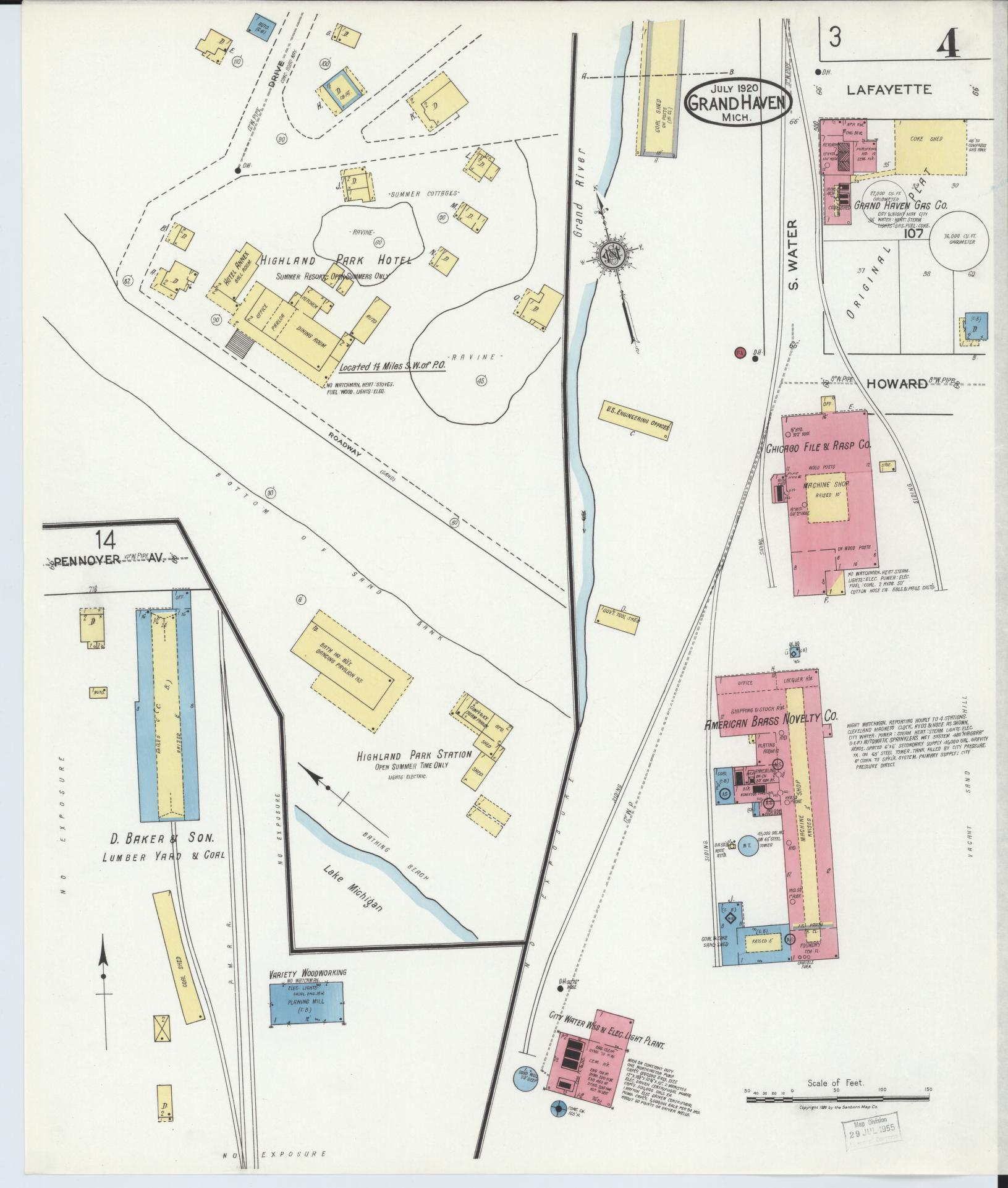 Sanborn Fire Insurance Map from Grand Haven, Ottawa County, Michigan (1920), Sheet #0004 - Historic Sanborn Fire Insurance Map Print, vintage old map wall art, antique decor, genealogy gift, Michigan Michigan map