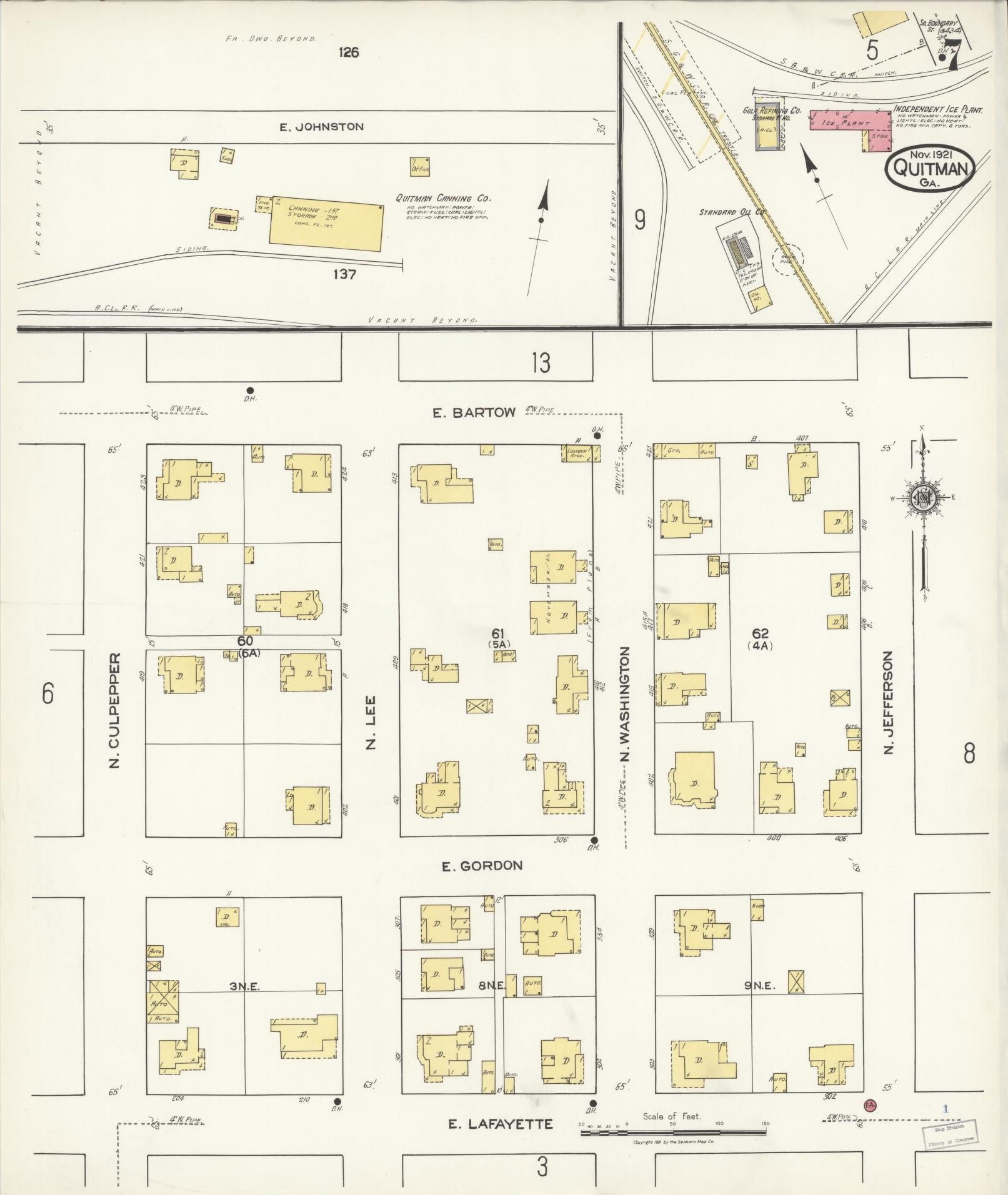 Sanborn Fire Insurance Map from Quitman, Brooks County, Georgia (1921), Sheet #0007 - Historic Sanborn Fire Insurance Map Print, vintage old map wall art, antique decor, genealogy gift, Georgia Georgia map