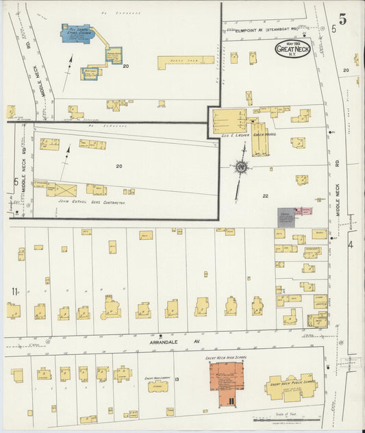 Sanborn Fire Insurance Map from Great Neck, Nassau County, New York (1919), Sheet #0005 - Historic Sanborn Fire Insurance Map Print, vintage old map wall art, antique decor, genealogy gift, New York New York map