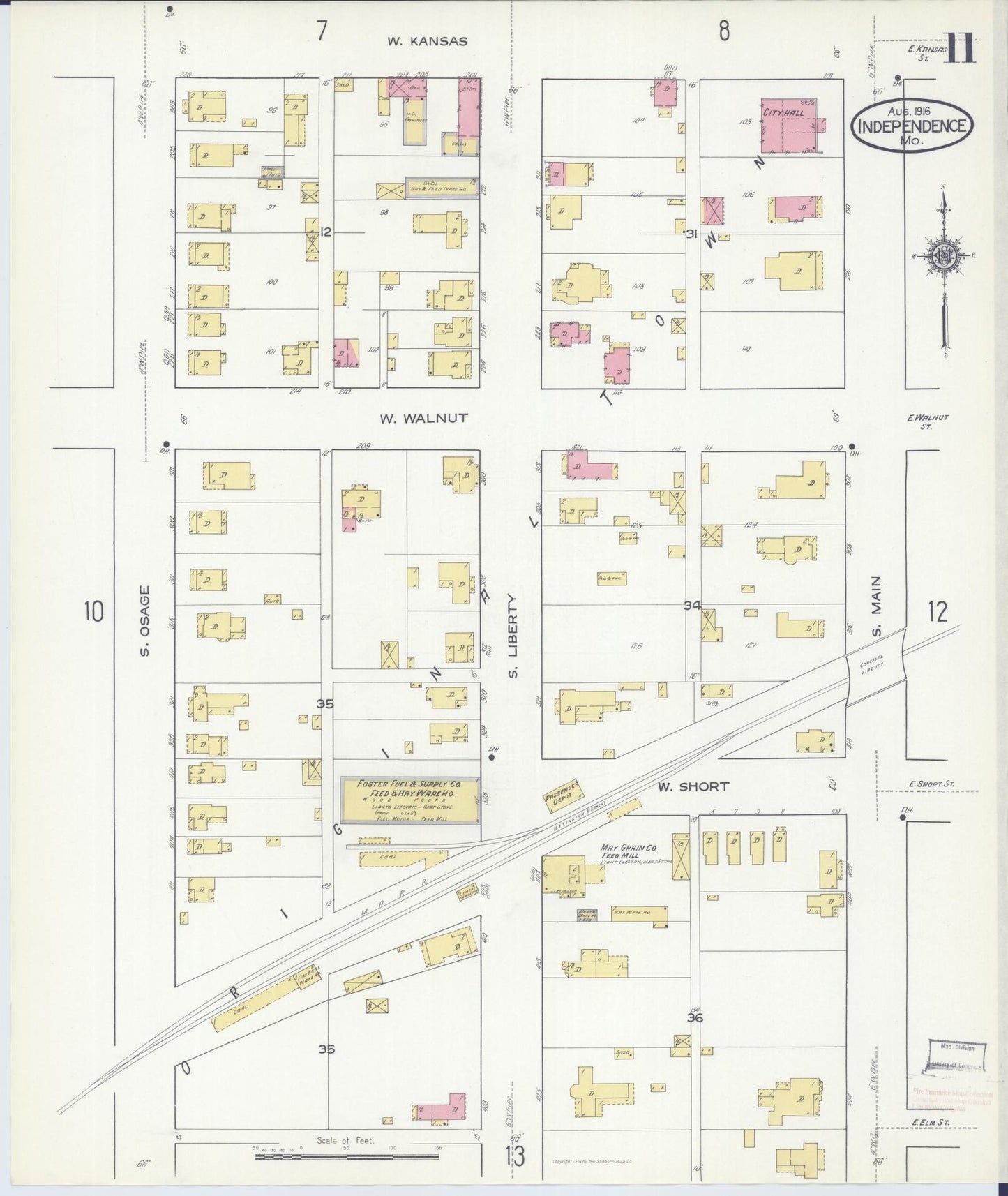 Sanborn Fire Insurance Map from Independence, Jackson County, Missouri (1916), Sheet #0011 - Historic Sanborn Fire Insurance Map Print, vintage old map wall art, antique decor, genealogy gift, Missouri Missouri map