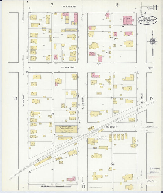 Sanborn Fire Insurance Map from Independence, Jackson County, Missouri (1916), Sheet #0011 - Historic Sanborn Fire Insurance Map Print, vintage old map wall art, antique decor, genealogy gift, Missouri Missouri map
