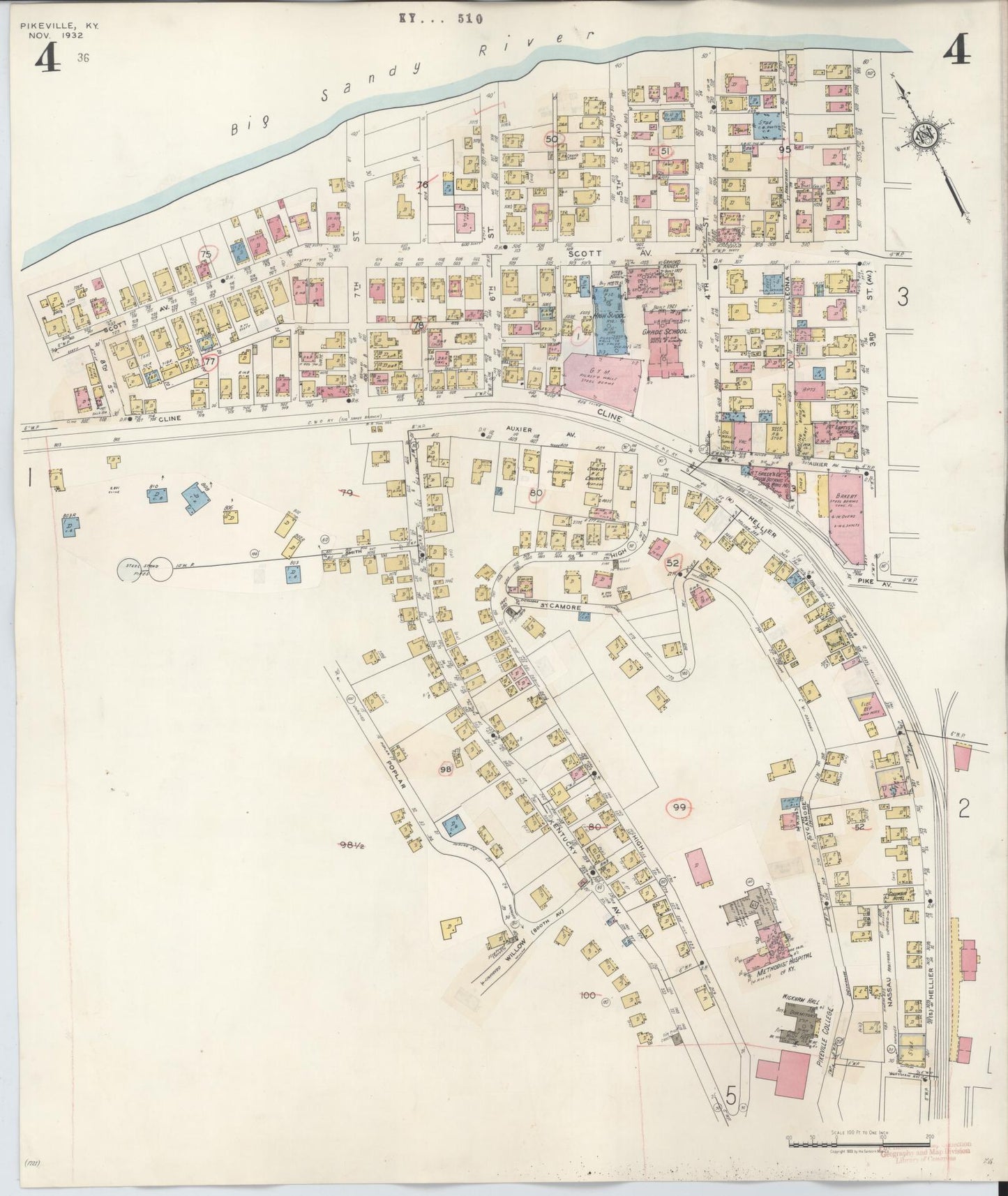 Sanborn Fire Insurance Map from Pikeville, Pike County, Kentucky (1949), Sheet #0004 - Historic Sanborn Fire Insurance Map Print, vintage old map wall art, antique decor, genealogy gift, Kentucky Kentucky map