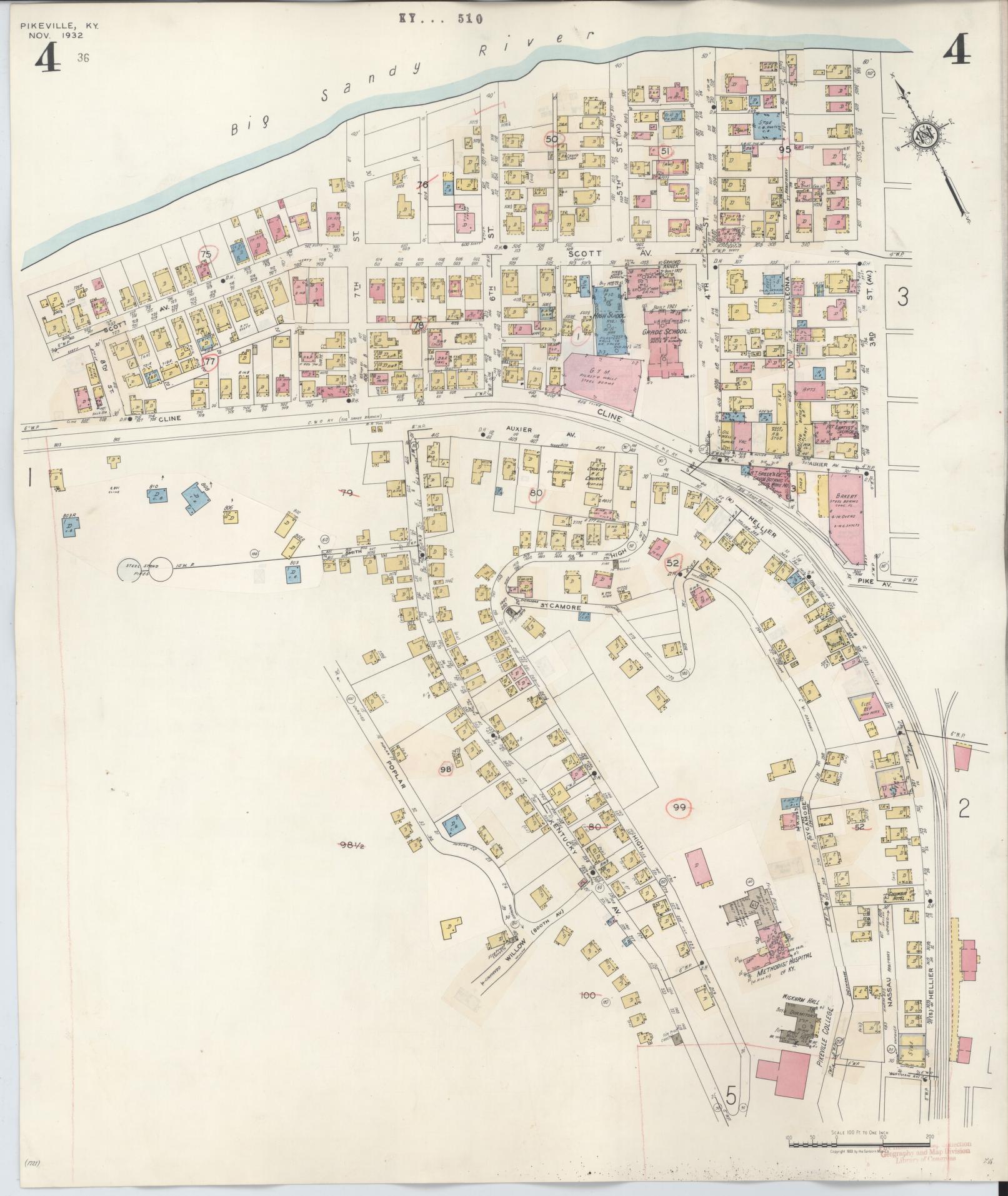 Sanborn Fire Insurance Map from Pikeville, Pike County, Kentucky (1949), Sheet #0004 - Historic Sanborn Fire Insurance Map Print, vintage old map wall art, antique decor, genealogy gift, Kentucky Kentucky map