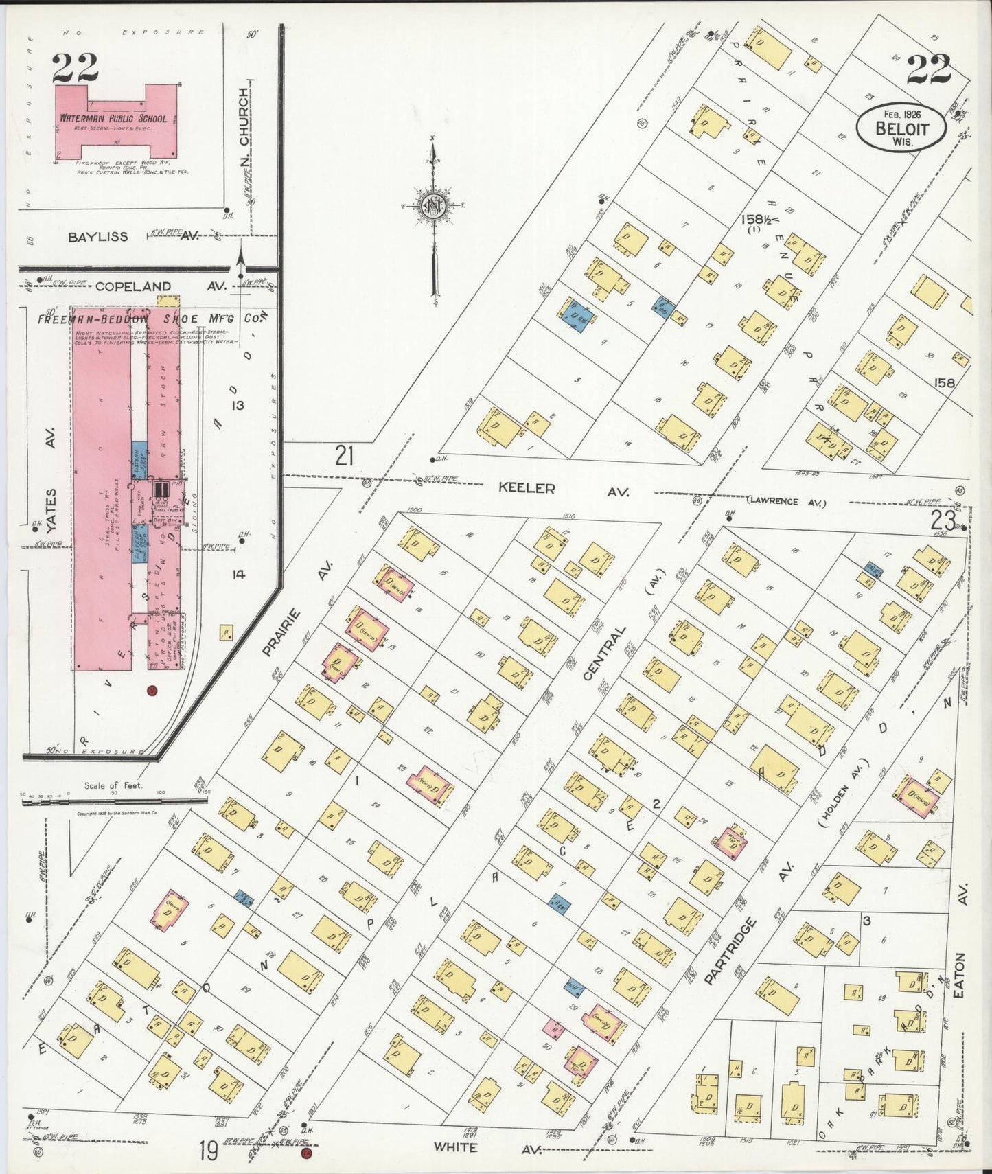 Sanborn Fire Insurance Map from Beloit, Rock County, Wisconsin (1926), Sheet #0022 - Complete Map Set gallery image, historic Sanborn map, vintage wall art, Wisconsin Wisconsin