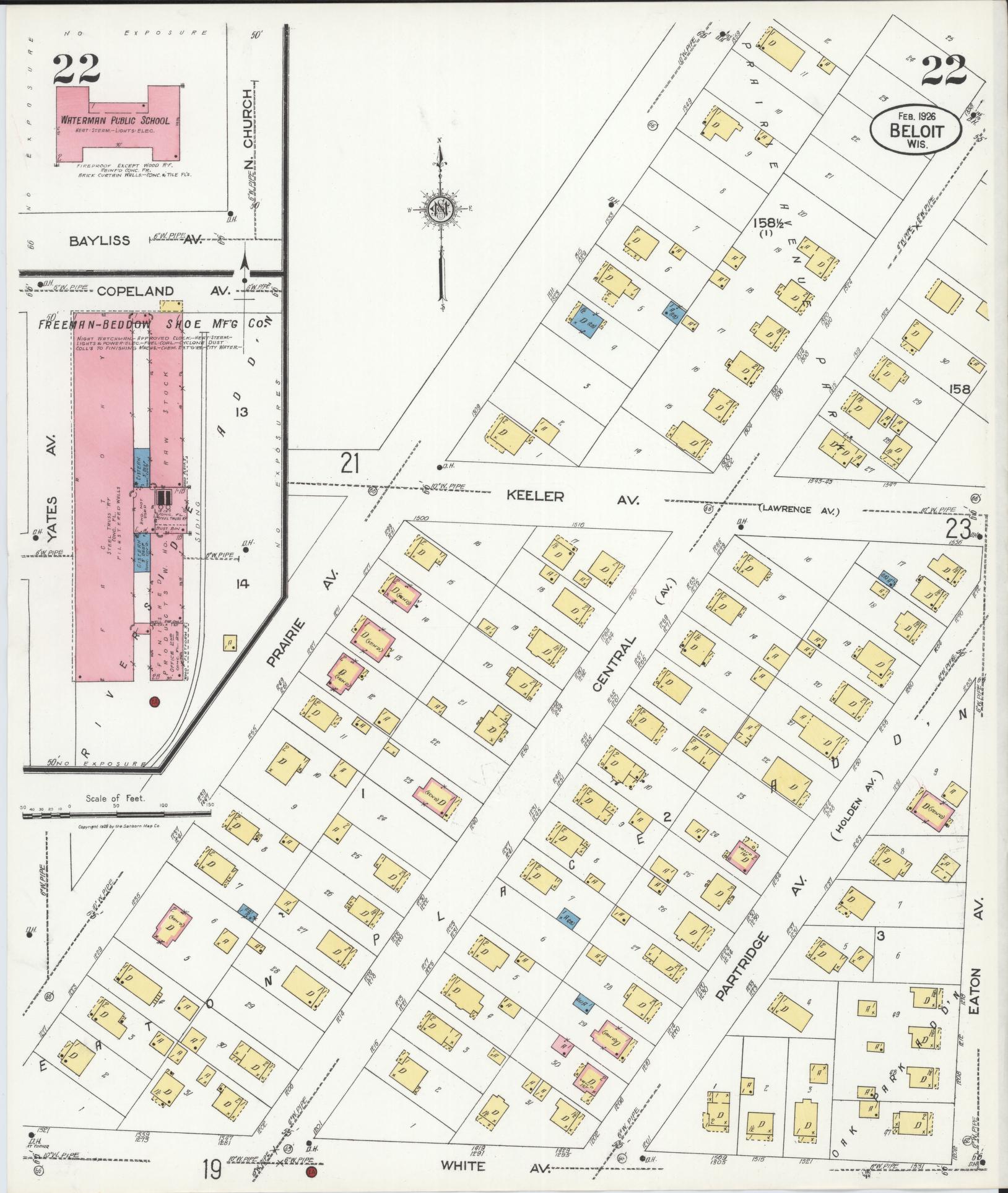 Sanborn Fire Insurance Map from Beloit, Rock County, Wisconsin (1926), Sheet #0022 - Complete Map Set gallery image, historic Sanborn map, vintage wall art, Wisconsin Wisconsin