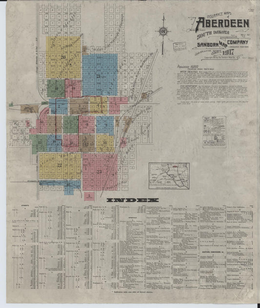 Sanborn Fire Insurance Map from Aberdeen, Brown County, South Dakota (1917), Sheet #0001 - Historic Sanborn Fire Insurance Map Print, vintage old map wall art, antique decor, genealogy gift, South Dakota South Dakota map