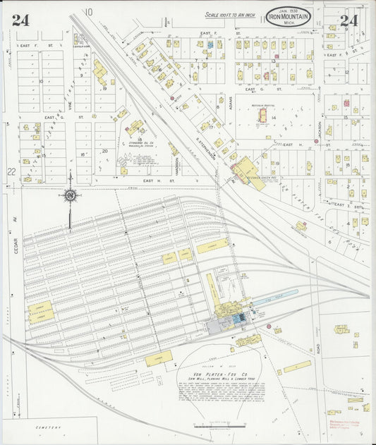Sanborn Fire Insurance Map from Iron Mountain, Dickinson County, Michigan (1930), Sheet #0024 - Historic Sanborn Fire Insurance Map Print, vintage old map wall art, antique decor, genealogy gift, Michigan Michigan map