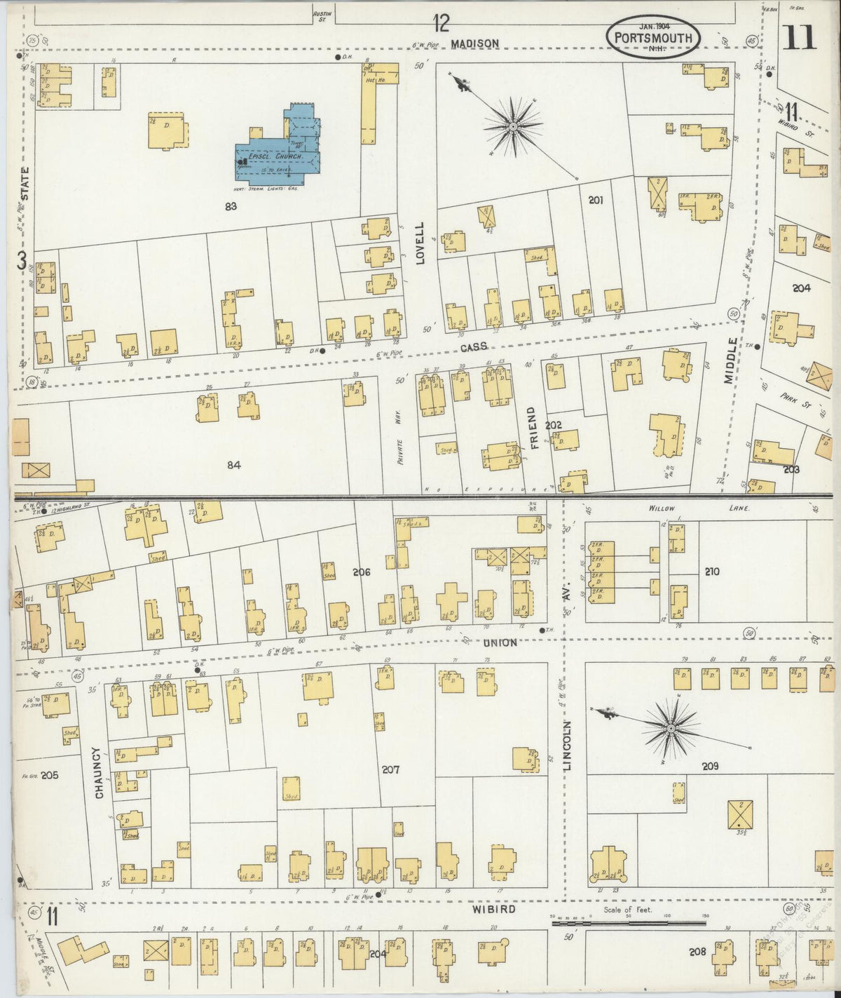 Sanborn Fire Insurance Map from Portsmouth, Rockingham County, New Hampshire (1904), Sheet #0011 - Complete Map Set gallery image, historic Sanborn map, vintage wall art, New Hampshire New Hampshire