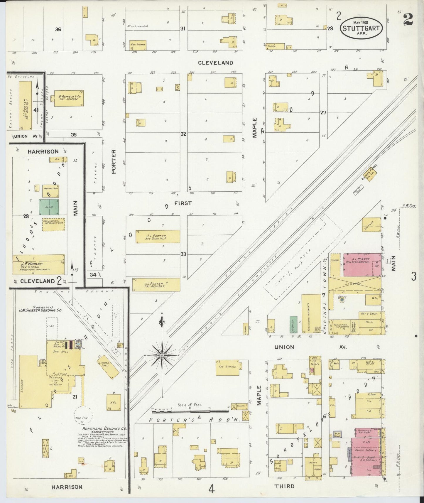 Sanborn Fire Insurance Map from Stuttgart, Arkansas County, Arkansas (1908), Sheet #0002 - Complete Map Set gallery image, historic Sanborn map, vintage wall art, Stuttgart Arkansas